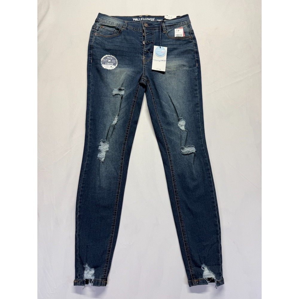 WallFlower‎ The Flirty Curvy High Rise Jeans Womens 7/28 Blue Denim Distressed